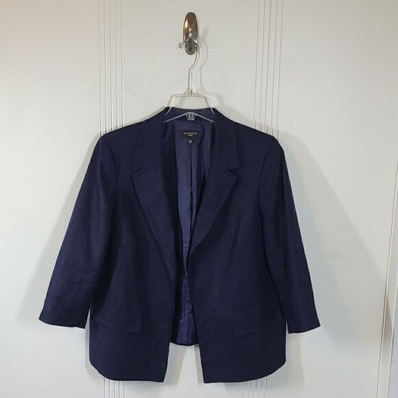 Plus Size Talbots Navy Blue Linen Jacket - Picture 1 of 11